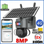 8MP 4K 12X priartinimo belaidė lauko saulės kamera 4G SIM dvigubo objektyvo PIR CCTV apsaugos monitoriaus kamera ūkio kiemo laukams 8MP 4G Camera