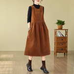 Didelių dydžių rudens žiemos moteri&scaron;kas vienspalvis pagrindinis vasarinis sarafanas O formos i&scaron;kirpte, pavasarinė berankovė suknelė-mar&scaron;kinėliai, midi suknelė i&scaron; velveto XXL chaki