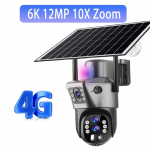 Saulės kamera 4G SIM kortelė lauko stebėjimas 6K trys objektyvai 10 skaitmeninis priartinimas belaidis CCTV PTZ IP66 sauga saulės energija maitinama kamera 6K Cam 10xZoom