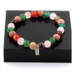 Pierres et Min&eacute;raux. Bracelet Perles Rhodonite + Agate ruban&eacute;e + Quartz rose + Agate verte Fabriqu&eacute; en France.