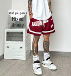 Vyri&scaron;ki madingi vasariniai tinkliniai krep&scaron;inio &scaron;ortai su amerikieti&scaron;kų raidžių spauda Medium raudona