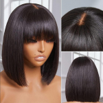 Padirbti galvos odos perukai Tiesių plaukų perukai su kirpčiukais 180 % tankio brazili&scaron;ki plaukų perukai moterims ma&scaron;ina pagaminti Bob perukai Straight Bob-8 inches