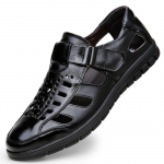 Vasaros vyri&scaron;ki sandalai oda Kvėpuojantys kasdieniai skylėti batai karvės oda atsparūs dėvėjimuisi i&scaron;pjova oda H400 41 juoda