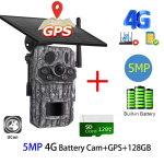 4G 2K 5MP PIR judesio suaktyvinamas paleidimo laikas naktinis matymas IP66 medžioklės takas vandeniui atspari laukinės gamtos baterija saulės kamera ličio baterija GPS 5MP Cam and 128GB