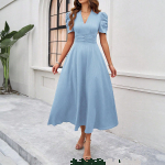 Moteri&scaron;kos mados temperamento auk&scaron;to juosmens High Sense vienspalvė suknelė trumpomis rankovėmis S