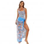 2 vnt./kompl. Moteri&scaron;kas petne&scaron;ėlėmis, kvadratine i&scaron;kirpte, klostuotas monokinis su aptempta uždanga-suknele, greitai džiūstantis, margintas maudymosi kostiumėlis S