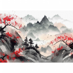 Kinų Peizažas Pauk&scaron;čiai Mi&scaron;kas Kalnas Upė Koi Karpiai Žuvys Tu&scaron;o Menas Plakatas Drobės Tapyba Sienų Menas Spaudiniai Paveikslas Namų Dekoravimas 21cm&times;30cm NoFrame