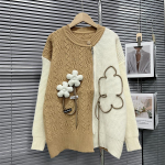 Rudens ir žiemos moteri&scaron;ko megztinio dizainas Spalvų pojūtis, blokuojantis erdvines gėles Megztas megztinis laisvas &scaron;velnus &scaron;velnus megztinis One Size chaki