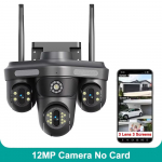 ES Ki&scaron;tukas 6K 12MP WiFi IP Kamera Lauko Trigubas Objektyvas Trys Ekranai 10X Priartinimas Panoraminis Vaizdas PTZ Apsaugos Kamera Judesio Aptikimas CCTV Vaizdo Stebėjimas 12MP Camera