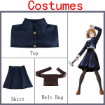 Jujutsu Kaisen Kugisaki Nobara Anime Cosplay kostiumo uniforma, liemens rankinė, pilnas komplektas, kostiumas, vir&scaron;utinis sijonas, paltas, moteri&scaron;kas kostiumas L