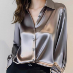 Vasaros tendencijos Mada Moteri&scaron;ki kasdieniai eleganti&scaron;ki satininiai mar&scaron;kiniai ilgomis rankovėmis Biuro moteri&scaron;ki mar&scaron;kiniai ir palaidinės Liekninantys moteri&scaron;ki drabužiai M pilka
