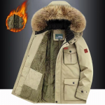 Žieminė striukė vyri&scaron;ka &scaron;ilta stora vilna Parkas vėjo striukė su gobtuvu kailinė apykaklė, paltas Vyri&scaron;ki drabužiai plius dydis 8XL 6XL chaki