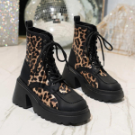 Madingi moteri&scaron;ki madingi leopardinio ra&scaron;to ankle boots rudens žiemos storapadžiai rai&scaron;teliais batai moteriai neslystantys platforminiai combat boots didelio dydžio 42 42 black