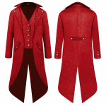 Gotikinis viduramžių frakas, striukė Helovino kostiumai vyrams, vintažinis Viktorijos laikų auk&scaron;ta apykaklės paltas XXXXL raudona