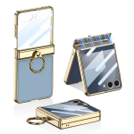 Tinka Samsung Z Flip7 mobiliojo telefono dėklui Magnetinis sulankstomas vyris Paprastos odos PC elektroplatinis pir&scaron;to žiedo laikiklis Korpusas Plėvelė Pilna pakuotė SM-Flip7