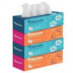 Origami 1 sluoksnio popierinės servetėlės i&scaron;traukiamoje dėžutėje | 4 pakuotės (100 i&scaron;traukimų dėžutėje, 400 lapų)