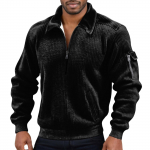 Vyri&scaron;kas vienspalvis velvetinis užsegamas užtrauktuku ilgomis rankovėmis vir&scaron;us Vyri&scaron;kas kasdienis atlapinis vir&scaron;us XXXL juoda