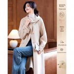 Women's Elegant Hooded Mid-Length Wool Coat L