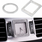 Car Console clock watches time decoration ring cover sticker For Mercedes Benz C Class W205 E W213 CLS S W222 W221 Class Silver-Square