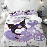 Kuromi spausdinta animacinė antklodės užvalkalas vaikams Mielas Sanrio Mink&scaron;tas pritaikomas patalynė Pagaminta pagal užsakymą Namų miegamojo EU Single(135*200cm)3pcs