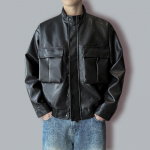 Odinė striukė vyri&scaron;ka rudens ir žiemos vir&scaron;utinė dalis su stačia apykakle, chuligani&scaron;ka, graži, neperpučiama vėjo, auk&scaron;tos klasės PU odinė striukė, Honkongo vėjo lokomotyvas 4XL