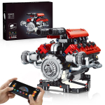 653 vnt. Raudonas V8 variklis Statybinių kaladėlių rinkinys LED APP programavimas Variklio pavara Superautomobilio variklio kaladėlės Žaislai Suaugusiems Vaikams Dovana With box