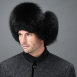 Lapės kailio kepurė, patino me&scaron;kėno kailis, &scaron;iltas ausų apsaugas, žiemos medvilninė kepurė, atspari &scaron;alčiui kailinė kepurė senjorams One size black
