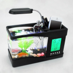 1PCDC 5V USB darbalaukio mini žuvų bakas akvariumas LCD laikmatis laikrodis LED lempa &scaron;viesa juoda spalva 24 * 10 * 14cm juoda