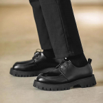 Vasariniai jaunimo maži odiniai batai vyrams, kvėpuojantys, briti&scaron;ko stiliaus, universalūs, laisvalaikio, su apvaliu priekiu, storu padu, paauk&scaron;tinti, verslo, suknelė vyrams 36 juoda