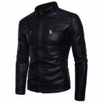 PU Kasdieninė Odinė Striukė Vyrams Pavasario Rudens Paltas Motociklininko Slim Fit Vir&scaron;utiniai Drabužiai Vyri&scaron;ki Juodi Mėlyni Drabužiai Didelio Dydžio XS-3XL XS