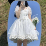 Japoni&scaron;ka miela ir miela mergina Lolita suknelė su pūstomis rankovėmis Balta Kawaii Tutu princesės suknelė Lolitos fėjų suknelė Korėjieti&scaron;ka balta suknelė S balta