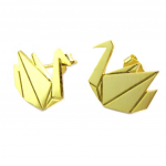 7bis [P3913] - Boucles artisanales 'Origami' (cygne) dor&eacute; - 15x13 mm auksas