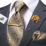 Hi-Tie vyri&scaron;kas Paisley &scaron;ilko kaklarai&scaron;čio rinkinys sagės segtukas kaklarai&scaron;tis Hanky ​​rankogalių segtukas verslo vestuvėms N-0271