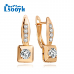 LSOOYH Clip Auskarai Rožinio aukso spalvos Madingi auskarai moterims Kvadratiniai kubiniai cirkonio auskarai, papuo&scaron;alai A