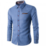 Nauji vyri&scaron;ki džinsiniai mar&scaron;kiniai ilgomis rankovėmis vyri&scaron;ki mar&scaron;kinėliai Madingi Slim Fit Style tamsiai mėlyni džinsai Vyri&scaron;ki mar&scaron;kiniai Ilgarankoviai mar&scaron;kinėliai vyrams M &scaron;viesiai mėlyna spalva