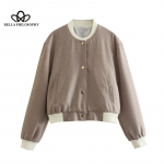 Vertikalios apykaklės, dvigubos ki&scaron;enės, kontrastingos &bdquo;Biker Aviator&ldquo; striukės moteri&scaron;kas vir&scaron;us