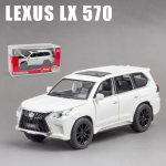 1:32 mastelio Lexus LX570 visureigio lydinio dyzelinio automobilio modelis, patraukiamas metalinis transporto priemonės žaislas su garsu ir &scaron;viesa 6 atviros durys vaikams, suaugusiems, dovanų kolekcija 1/32-16x7x6cm balta