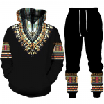 Afrikieti&scaron;kas &bdquo;Dashiki&ldquo; gobtuvas / kostiumas, laisvalaikio vyri&scaron;kas 3D spausdinimas, etninio stiliaus megztinių kelnių rinkinys Vyri&scaron;kas / moteri&scaron;kas, liaudi&scaron;kai pritaikytas gatvės aprangos sportinis kostiumas