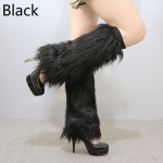 Moterų Lolita Rave Fluffies Dirbtinio kailio kojų &scaron;ildytuvai &Scaron;ildantys pėdų rankovių batų užvalkalai Žieminiai Harajuku 25cm juoda