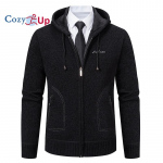 Cozy Up Vyri&scaron;ki laisvalaikio megztiniai su gobtuvu Slim Fit Stori megzti megztiniai su pilnu užtrauktuku Žiemos rudens striukės Paltai su ki&scaron;enėmis M juoda