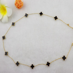 10 gėlių dvipusis keturių lapų žolės karoliai, paprasti ir prabangūs madingi gėlių pakabukų grandinės karoliai juoda