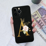 Apple iPhone 13 14 15 Pro Max X XS XR SE telefono dėklo dangtelis skystas mink&scaron;tas matinis silikonas, atsparus smūgiams, gėlių raidės iPhone korpuso buferiui iPhone 14