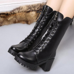 Madingi moteri&scaron;ki žieminiai batai su viduriu kulno vidurio blauzdos motociklo platforma