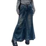 Moteri&scaron;kas sijonas A-line Big Swing Denim Retro ki&scaron;enės Vienspalvis sijonas auk&scaron;tu juosmeniu su užtrauktuku kulk&scaron;nies ilgio plė&scaron;ytu kra&scaron;tu Moteris Maxi sijonas