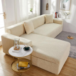 Vandeniui atsparus tvirtas elastingas sofos užvalkalas gyvenamajam kambariui, tamprus žakardo elastano kampas, L formos sofos sofos užvalkalas 4 seat 235-300cm kreminė