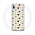 Coque pour Samsung Galaxy A20 Fond de texture abstraite coeurs noir jaune et gris