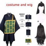 Geto Suguru Cosplay Kostiumas Juodas Mėlynas Kimono Mokyklinė Uniforma Anime Drabužis Helovino Kostiumai Moterims Vyrams L-(Full set+wig)
