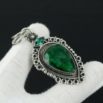 Smaragdas, Žalias apatitas Brangakmenis Sidabrinis Pakabukas, 925 Sterlingo Sidabro Juvelyrinis Pakabukas, Smaragdo Pakabukas Moterims Pakabukas Dovanoms Jai 2.55 žalia