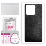 apgo Protective Skin Sticker for the back compatible with Xiaomi Redmi 10A Sport, Wrap Film, Foil, Vinyl - Pattern Black Leather