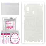apgo Protective Skin Sticker for the back+sides compatible with Samsung Galaxy A20, Full Wrap Film, Foil, Vinyl - Pattern White Fabric